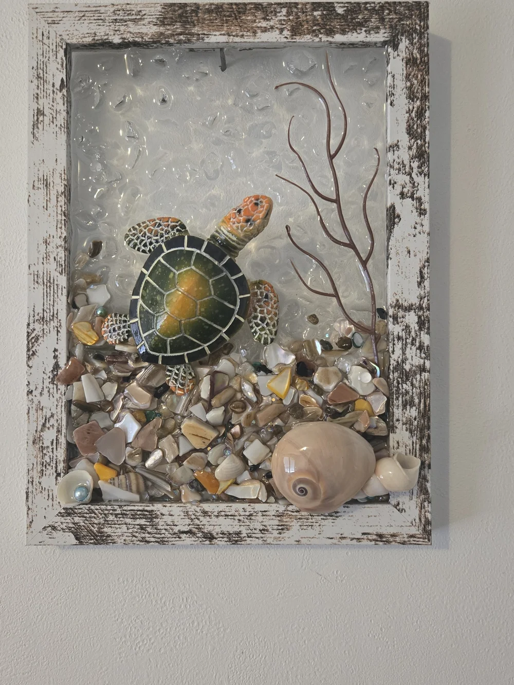 Sea Turtle Crushed Glass/Shell Wall Art